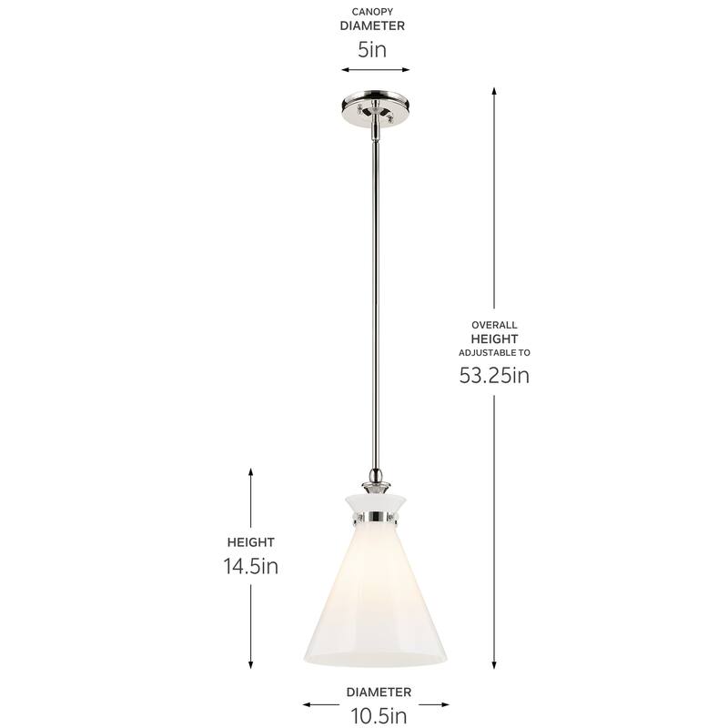 Kichler Lighting Laria 10.5 Inch 1 Light Pendant with Opal Glass in Polished Nickel