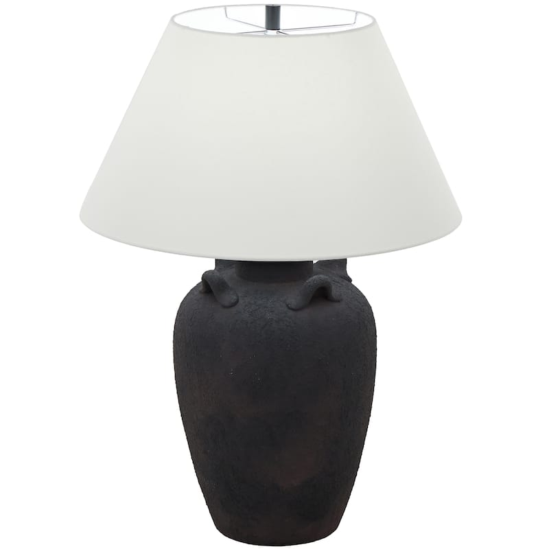 Ceramic Distressed Antique Style Textured Vase Table Lamp with White or Cream Linen Shade - Brown or Black - Roche River Decor - Black