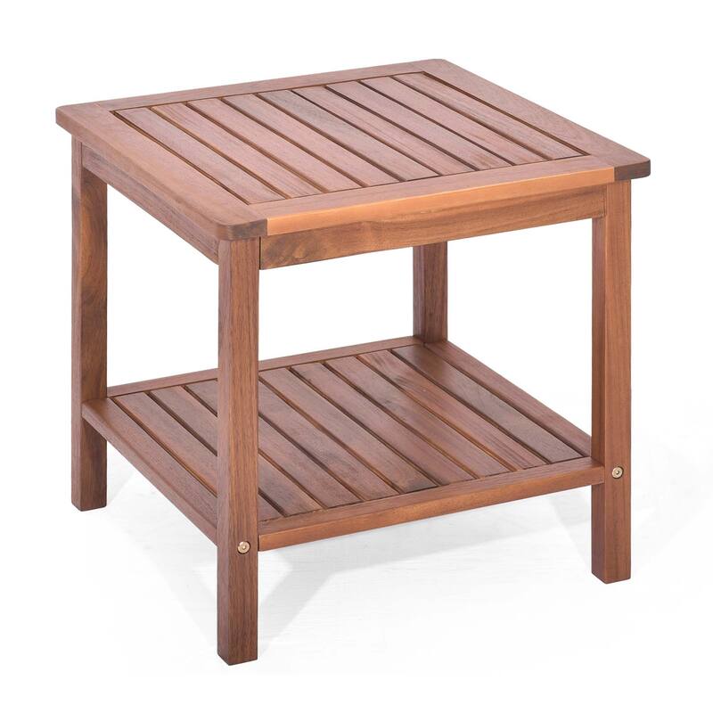 Costway Patio Acacia Wood Side Table 2-Tier Square End Table Porch - See Details