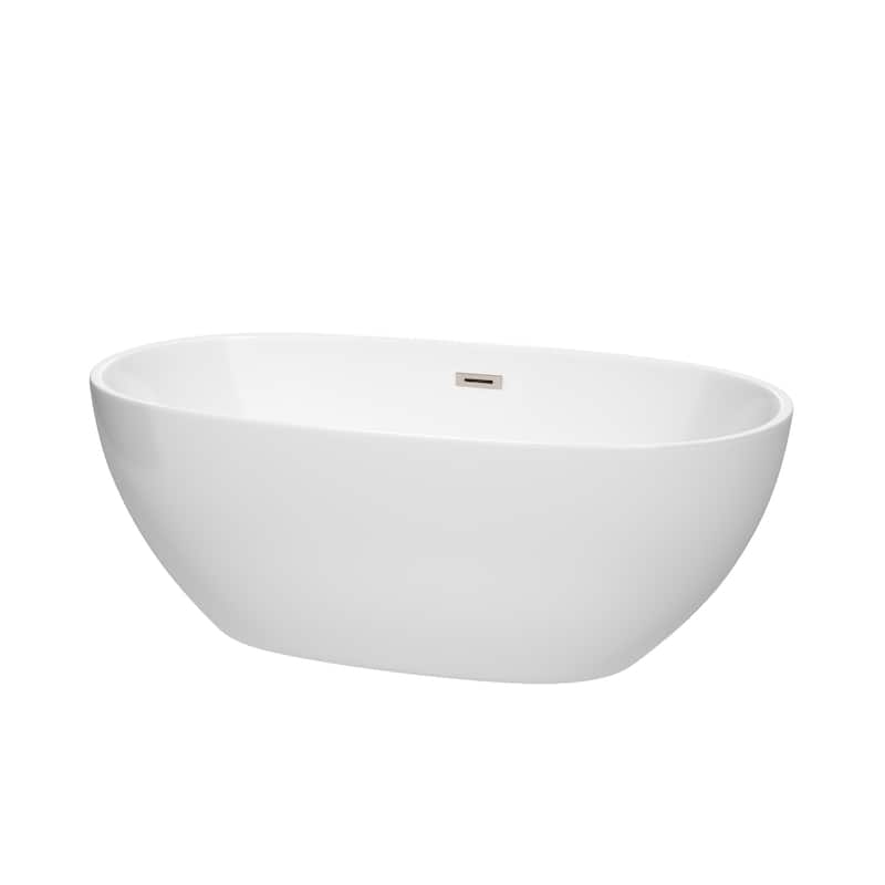 Wyndham Collection Juno 63-inch White Freestanding Soaking Bathtub - White, Brushed Nickel Trim