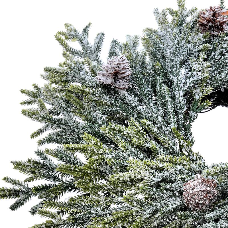 12" Frosted Mini Fir W/Cones Candlering - Frosted Green