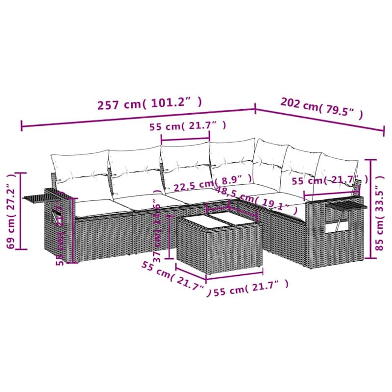 vidaXL 6 Piece Patio Sofa Set with Cushions Black Poly Rattan