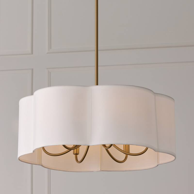 24" W x 9" H 6-Light Pendant in Matte Brass with White Fabric Shade - 24"W x 9"H