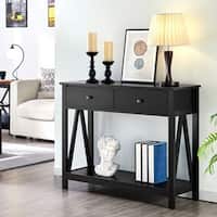 Wooden Sofa Console Table Drawer Open Shelf Entryway/Living Room Black ...
