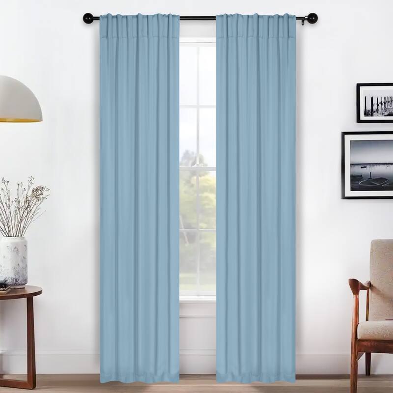 Superior Solid Machine Washable Room Darkening Curtains with Back Tabs, Set of 2