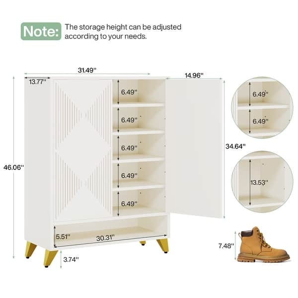 dimension image slide 1 of 3, 24 Pairs Large Wood Shoe Storage Cabinet with Doors for Entryway - 6-Tier
