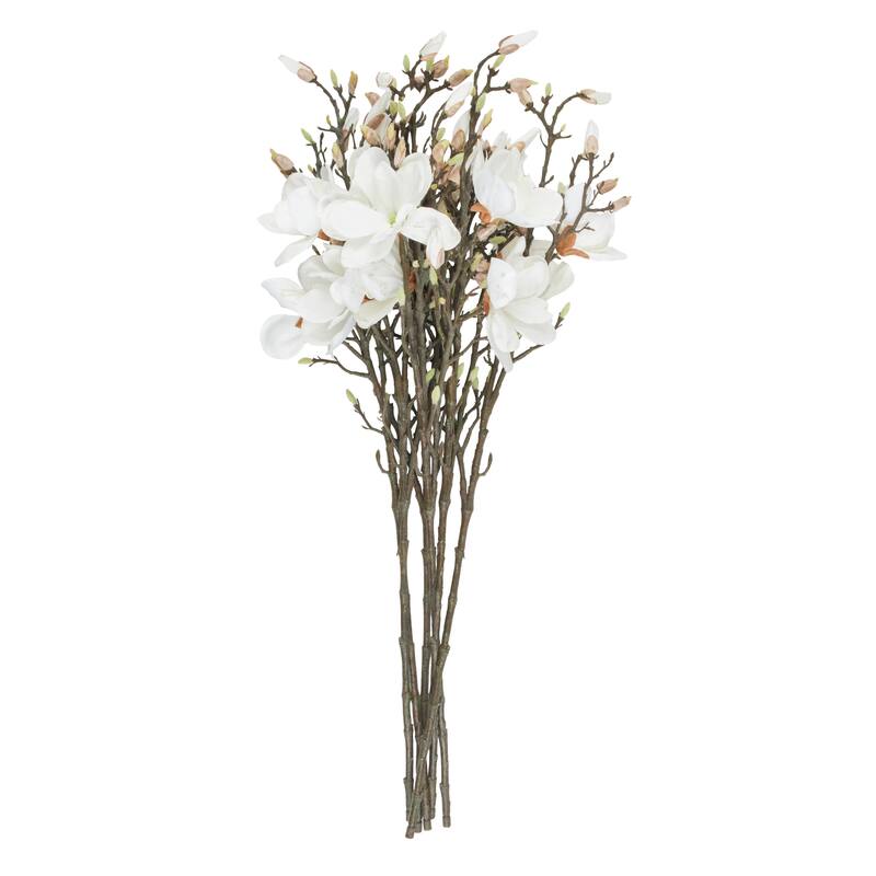 Plastic Magnolia Tall Artificial Flower Stem - Set of 6 White - Roche River Decor