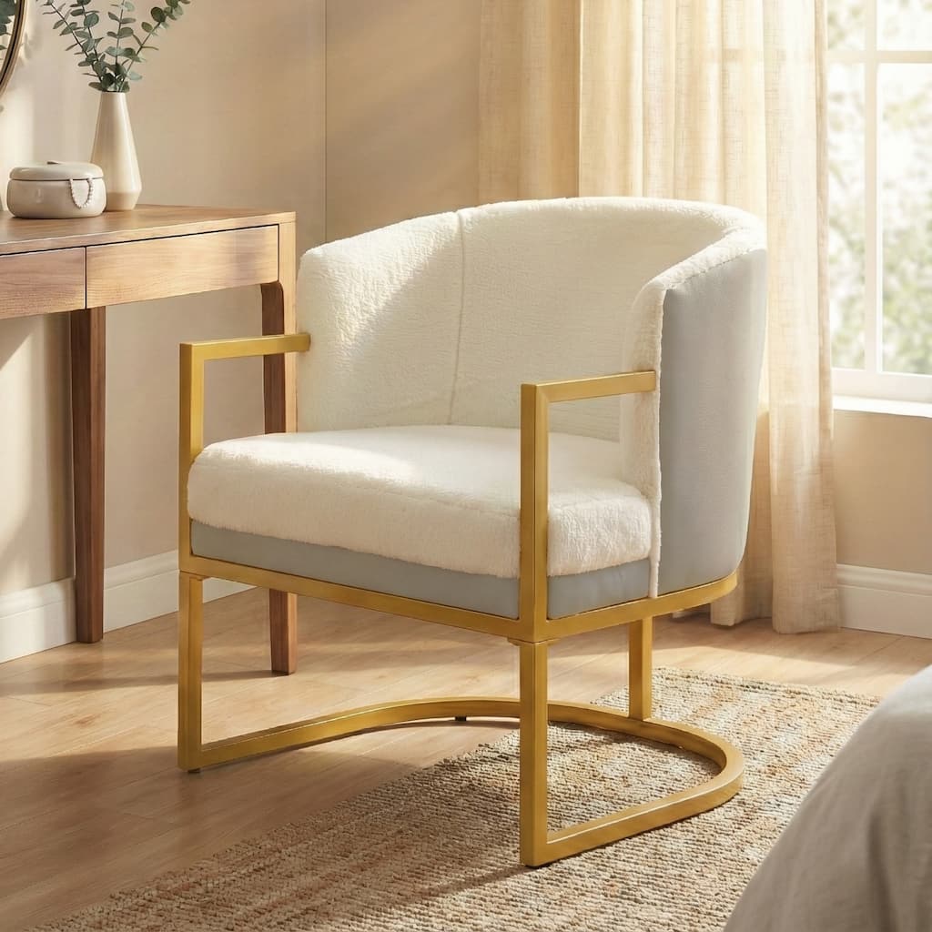Modern Accent Chair Cozy Armchair Upholstered Reading Chair with Gold Metal Frame Living Room, Bedroom, or Office