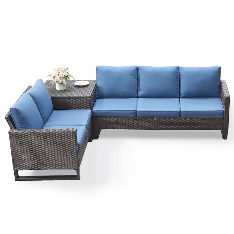 Gymojoy 5 Person All-Weather Wicker Outdoor Patio Sofa Set With Cushions