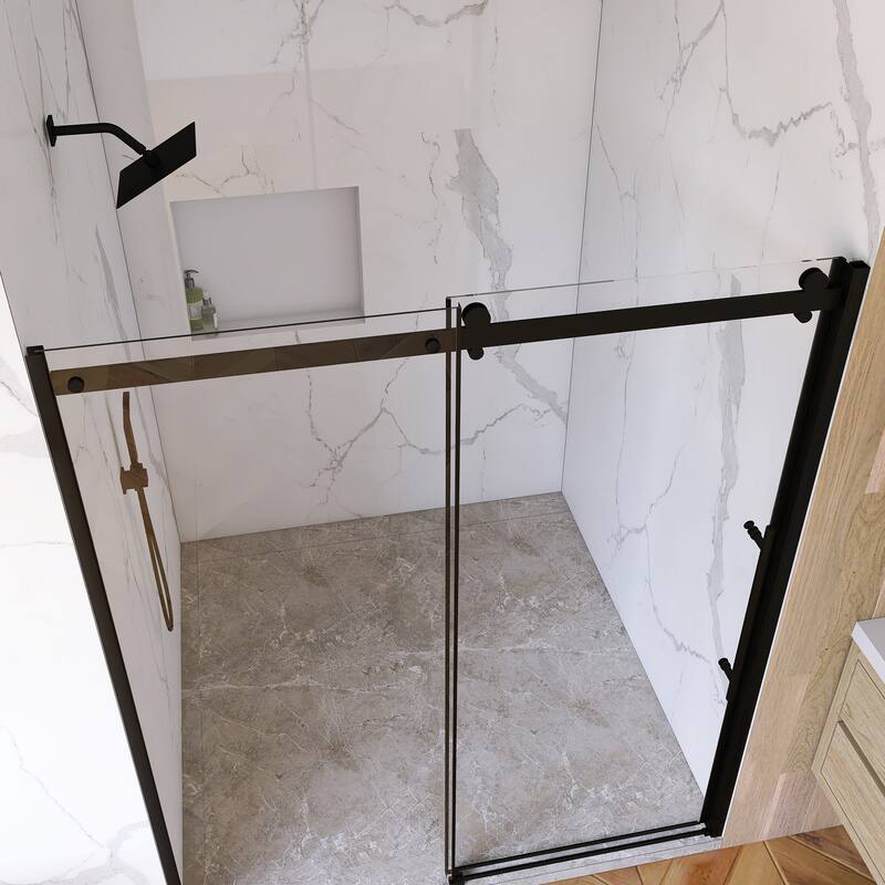 60'' x 72'' Single Sliding Frameless Shower Door in Matte Black - 60'' x 0.25'' x 72''
