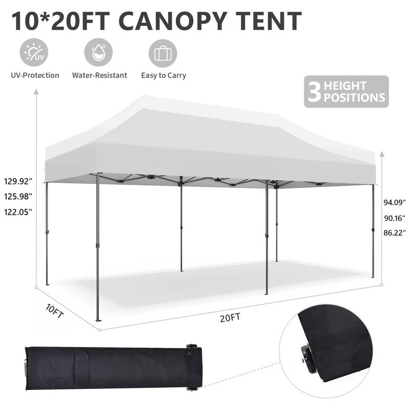 Ainfox 10x20 Heavy Duty Pop up Canopy Tent,Outdoor Shade Instant Folding Event Gazebo with Wheeled Bag
