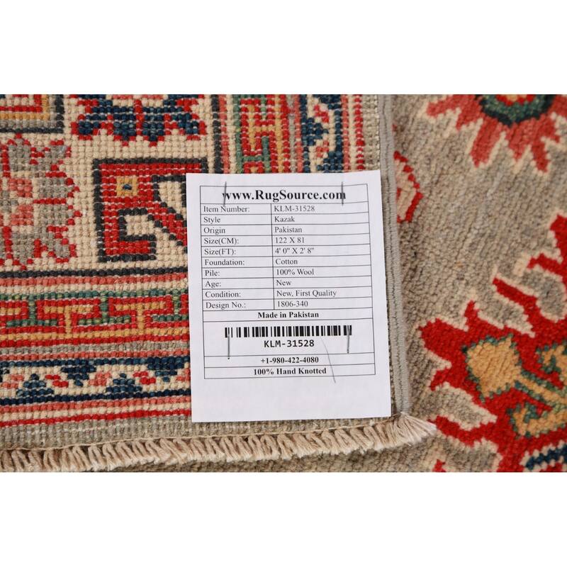 Geometric Kazak Foyer Rug Hand-Knotted Accent Wool Carpet - 2'8"x 4'0"