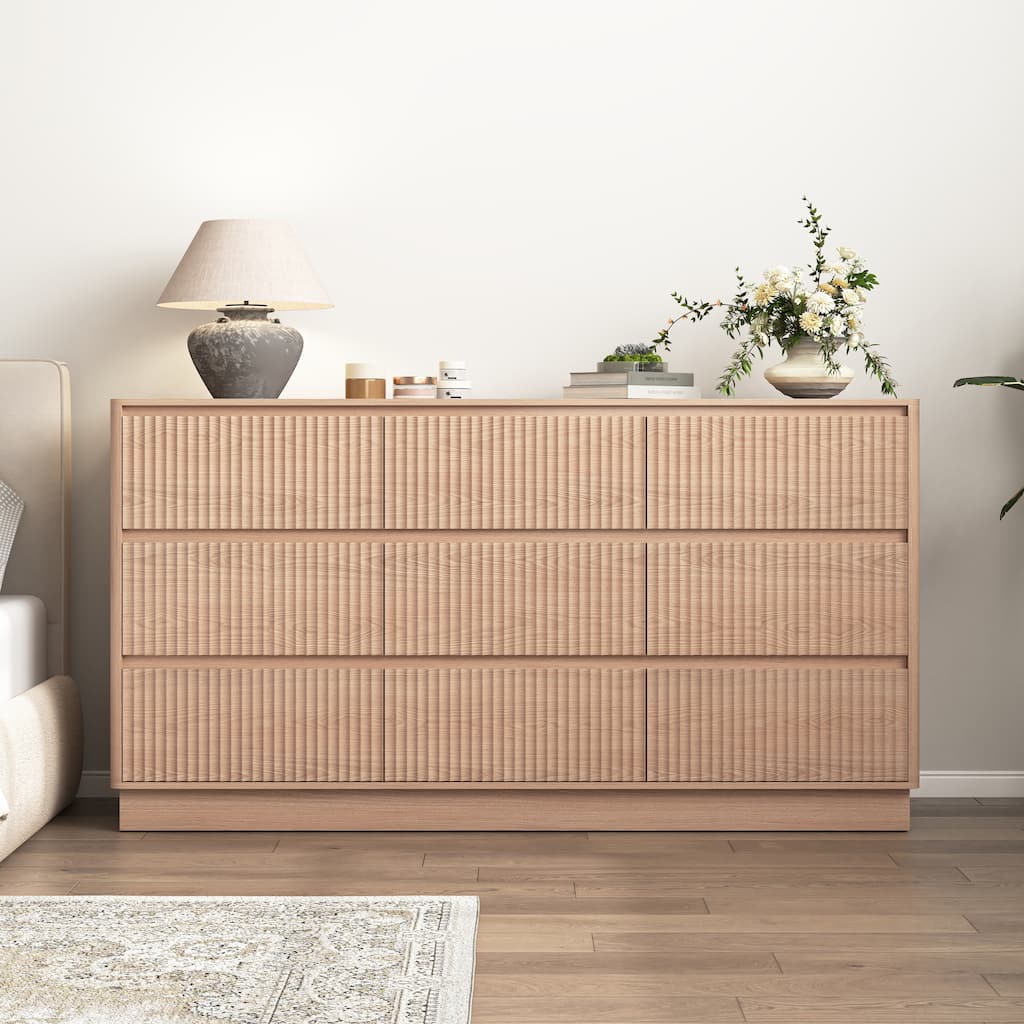 Large Floor Chest of Drawers 9 Drawer Dresser for Bedroom, Freestanding Storage Cabinet Side Table TV Stand