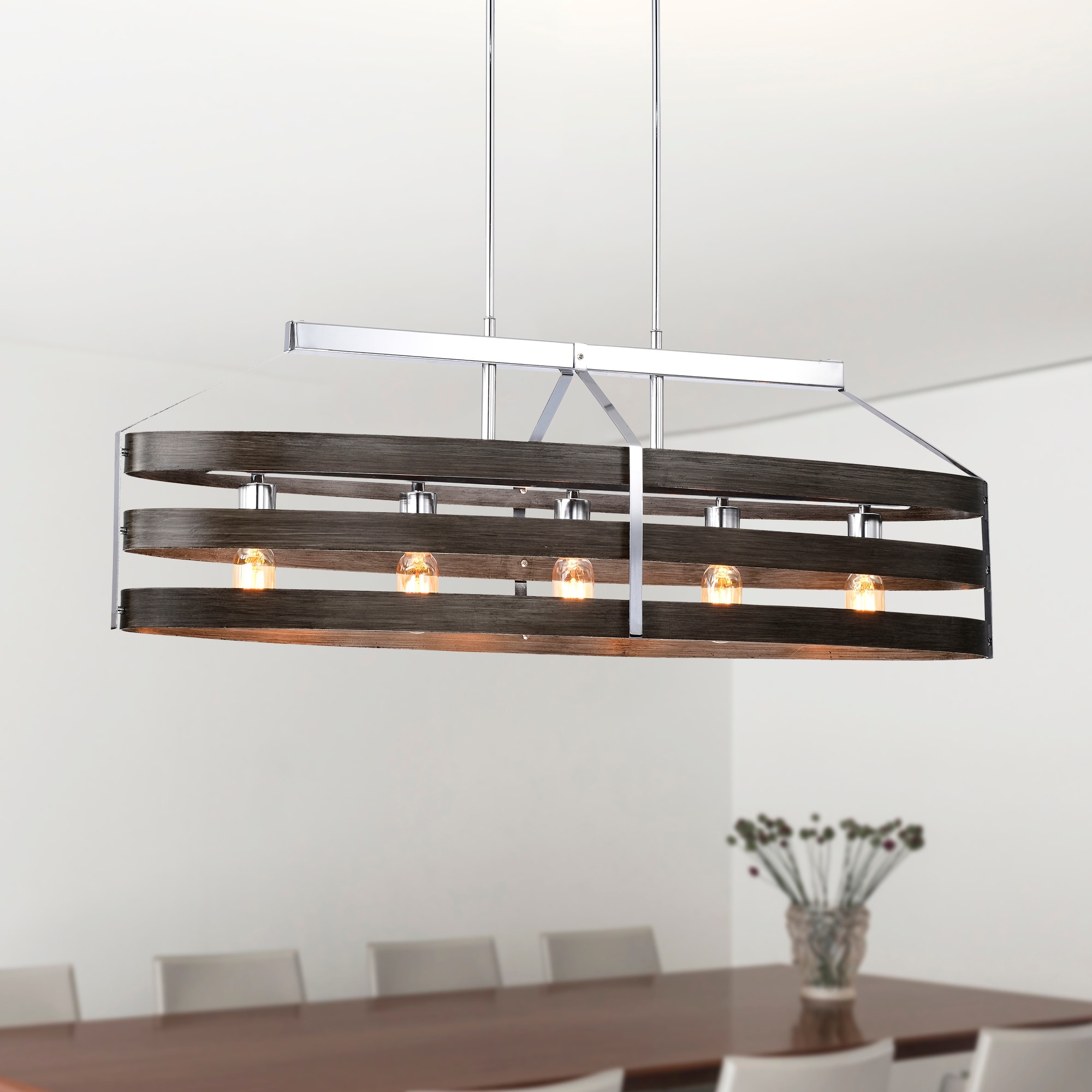 Warehouse of Tiffany Franc 40 Inch Kitchen Island Pendant chrome Finish 5-Light