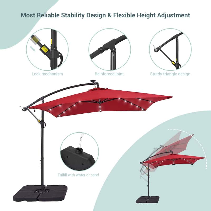 BONOSUKI 8.2Ft Solar Powered Cantilever Patio Umbrella With Base
