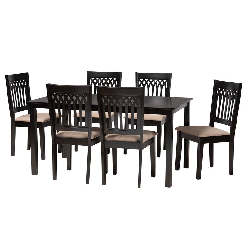 Genesis Modern styled Fabric and Wood Dining Set - Beige, Dark Brown - 7-Piece