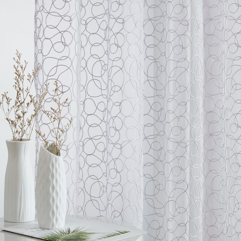 HLC.me Audrey Embroidered Premium Soft Decorative Sheer Voile Light Filtering Grommet Window Curtain Panels - Set of 2