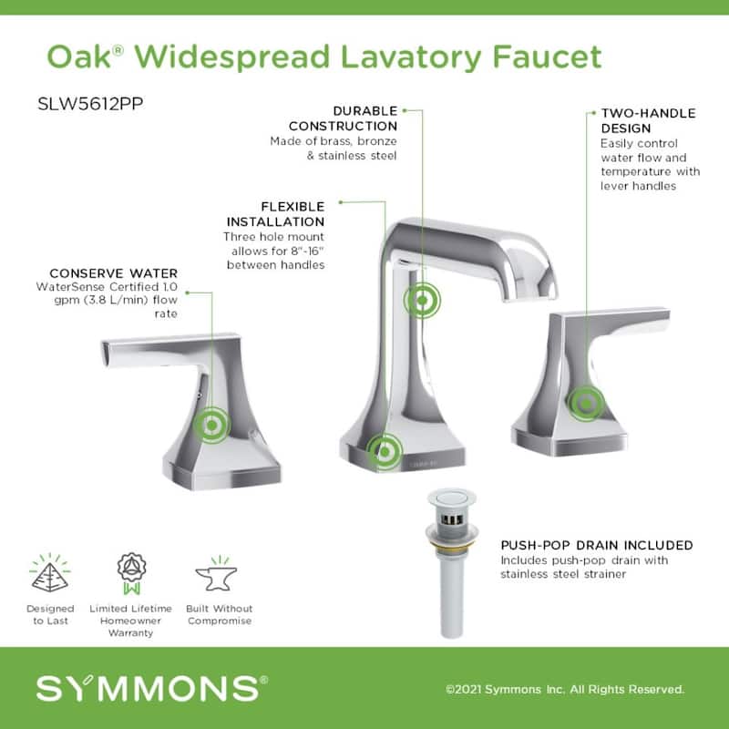 Symmons SLW5612PP Oak 1.0 GPM Vessel Widespread Bathroom Faucet