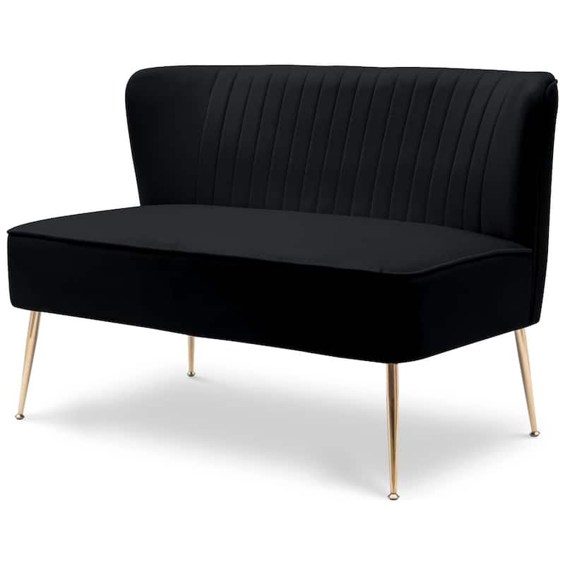 Farrah Upholstered Velvet Polyester 46" Wide Loveseat - Armless/ Scalloped Back