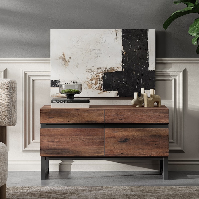 WAMPAT Modern TV Stand Entertainment Center TV Console with Storage Cabinets