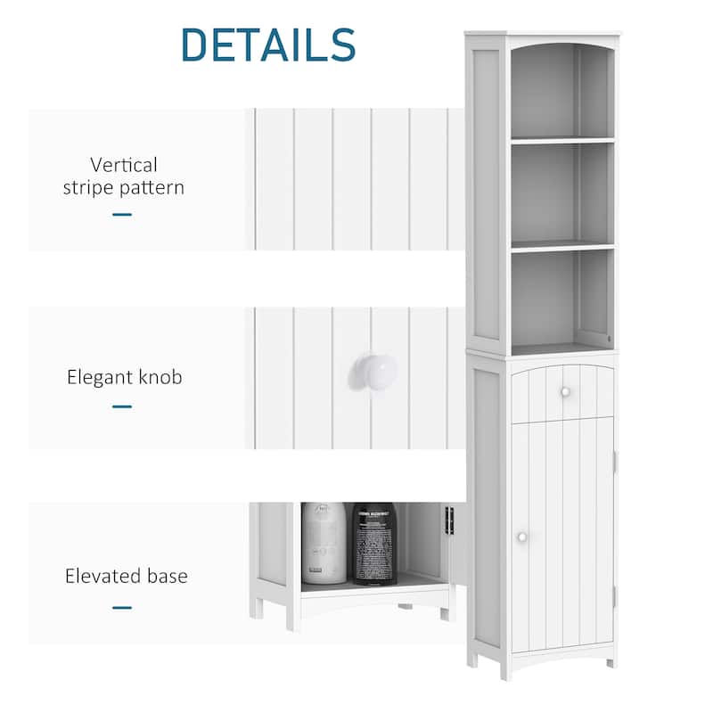 HOMCOM 67" Tall Bathroom Storage Cabinet, Freestanding Linen Tower with 3-Tier Shelf, Narrow Side Floor Organizer, White