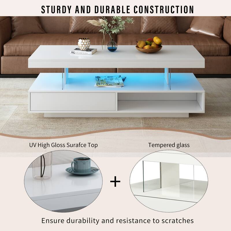 Modern LED Coffee Table with Storage Drawers for Living Room