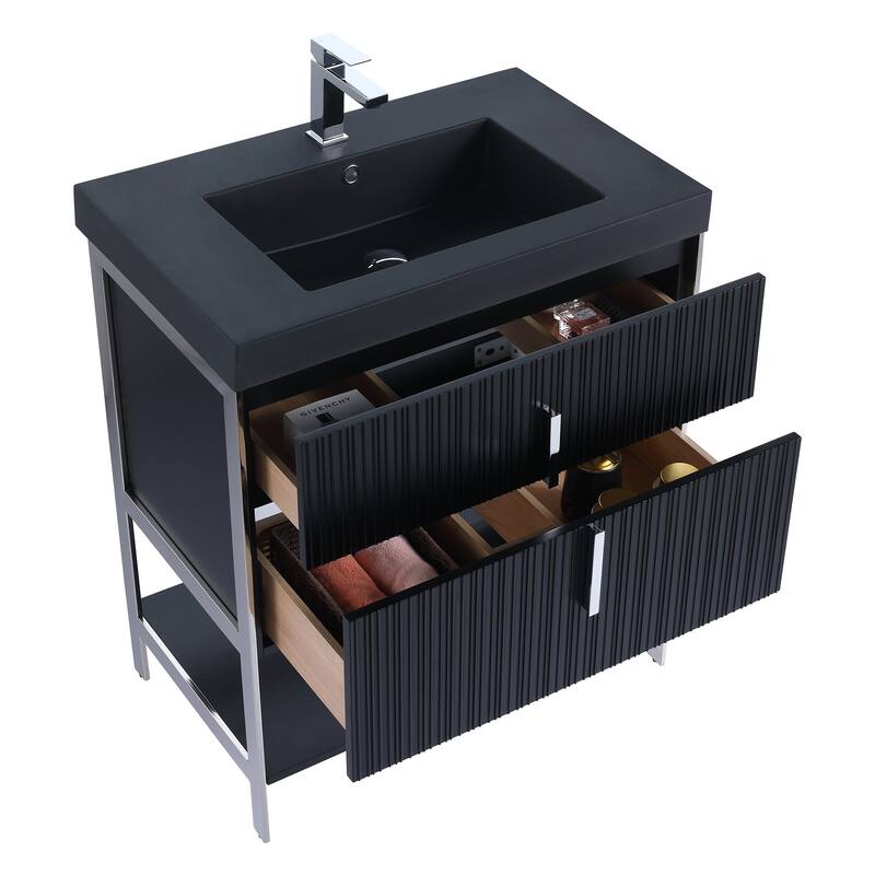 Fine Fixtures Serenity Modern Bathroom Vanity with Black Gel Acrylic Top