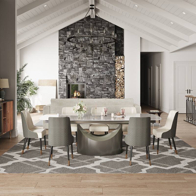 63"-94" Hobart Modern Dining Table with Rectangular Sintered Stone Tabletop and Carbon Steel Leg for 4-10