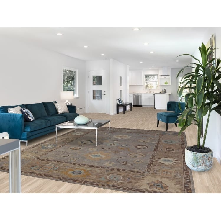 Hand Knotted Oriental 100% Wool Carpet Transitional All-Over Greys & Charcoal Oushak Area Rug - 9' 11'' X 8' 2''