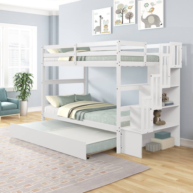 Twin over Twin Bunk Beds with Storage Stairway and Trundle Option