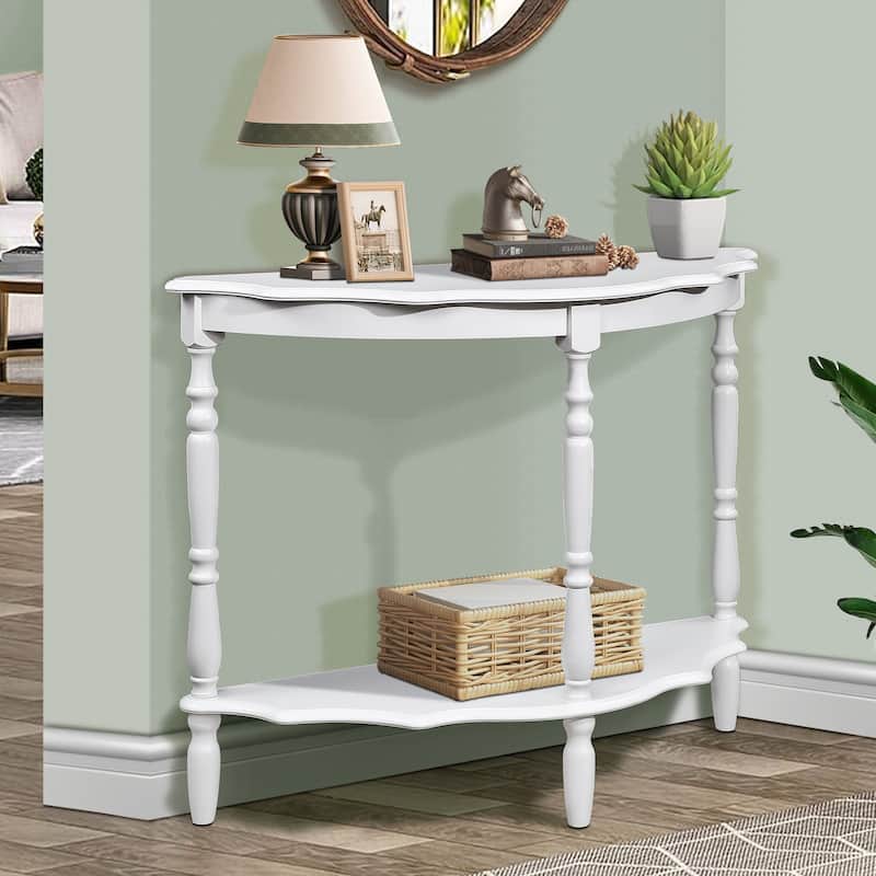 Retro Circular Curved Half-Moon Console Table with Cloud Design Top
