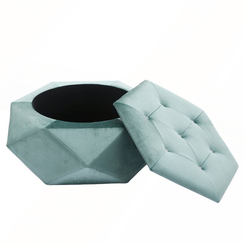 Elegant Velvet Polygon Diamond Tufted Storage Ottoman for Living Room and Bedroom