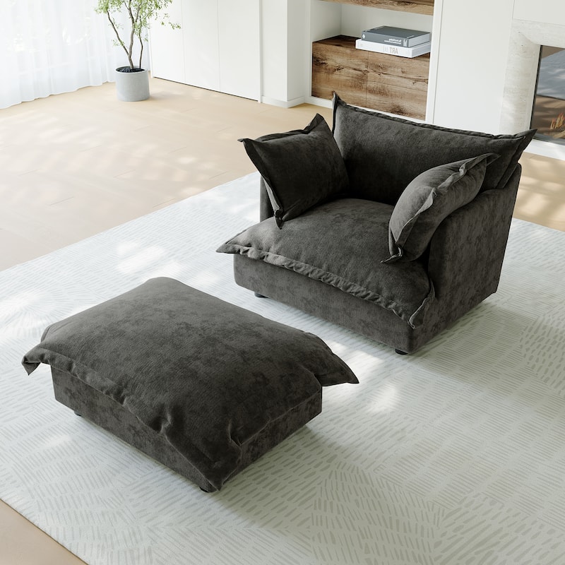 39"W Oversized Chenille Comfy Cloud Chaise Lounge with Ottoman