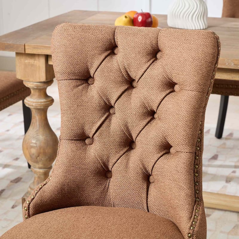 Solid Wood Dining Chairs Set of 2, Tufted Upholstered Kitchen Side Chairs, Dining Chair with Wood Legs & Nailhead Trim