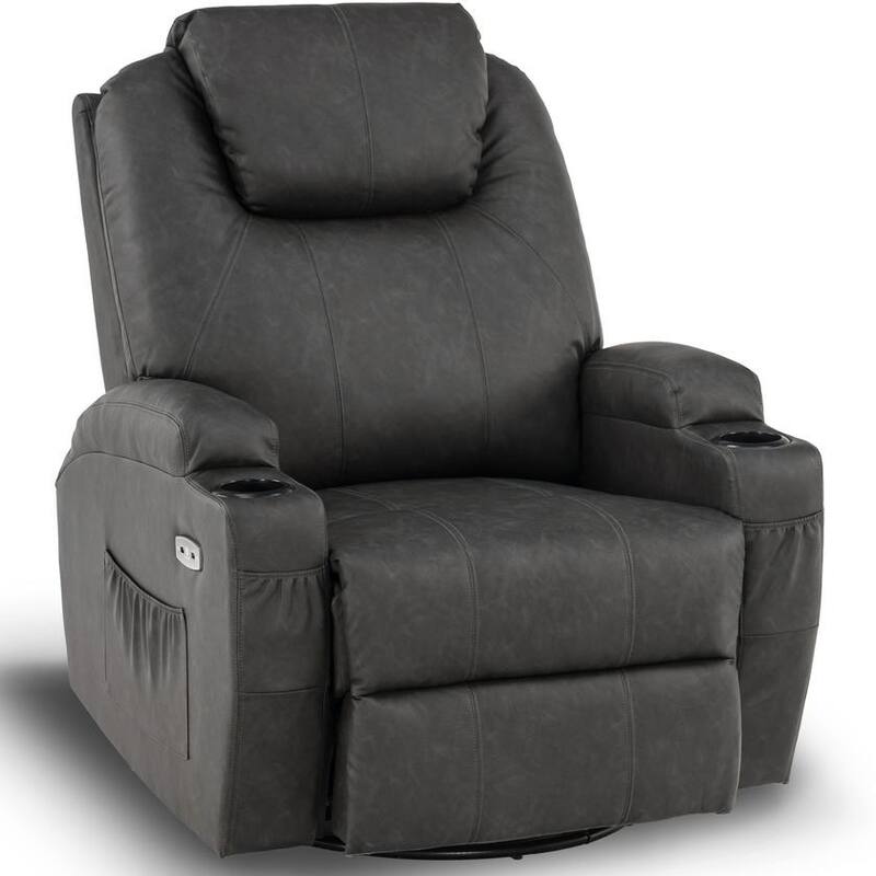 MCombo Manual Swivel Glider Rocker Recliner Chair with Massage and Heat, Faux Leather 8031
