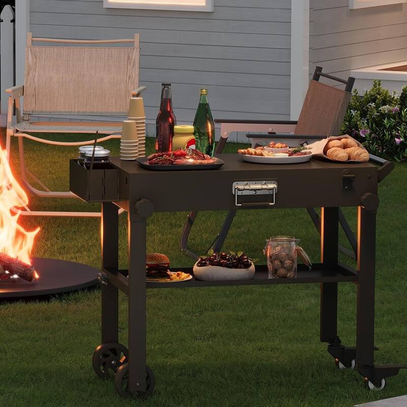 Portable Foldable Grill Cart, Cooking Stand, Kitchen Cart for Patio, BBQ, Camping