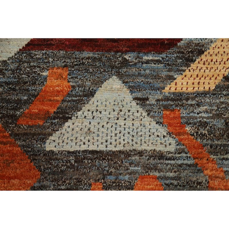 Hand Knotted Oriental 100% Wool Carpet Modern Tribal Greys & Charcoal Moroccan Area Rug - 10' 0'' X 6' 11''