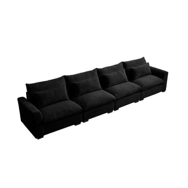GDFStudio - Finnegan 4‑Seater Corduroy Sofa with 4 Waist Pillows