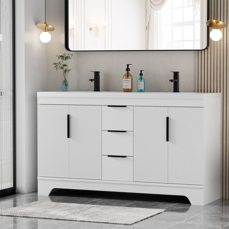 Vertical Stripes Bathroom Vanity Set with Sink Top & Faucet