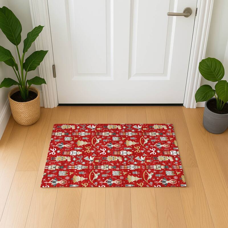 Premium Washable Super Soft Winter Story Mayfield Rug - Red - 1'8" x 2'6"