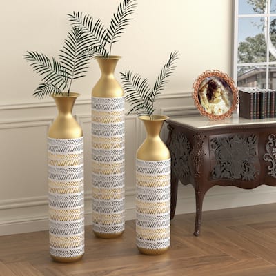 High Floor Vase Flowers - 24/28.7/33.5 "Oversized Floor Vase Set of 3 Large Metal Glazed Vases Pampas Prairie Twigs Vintage