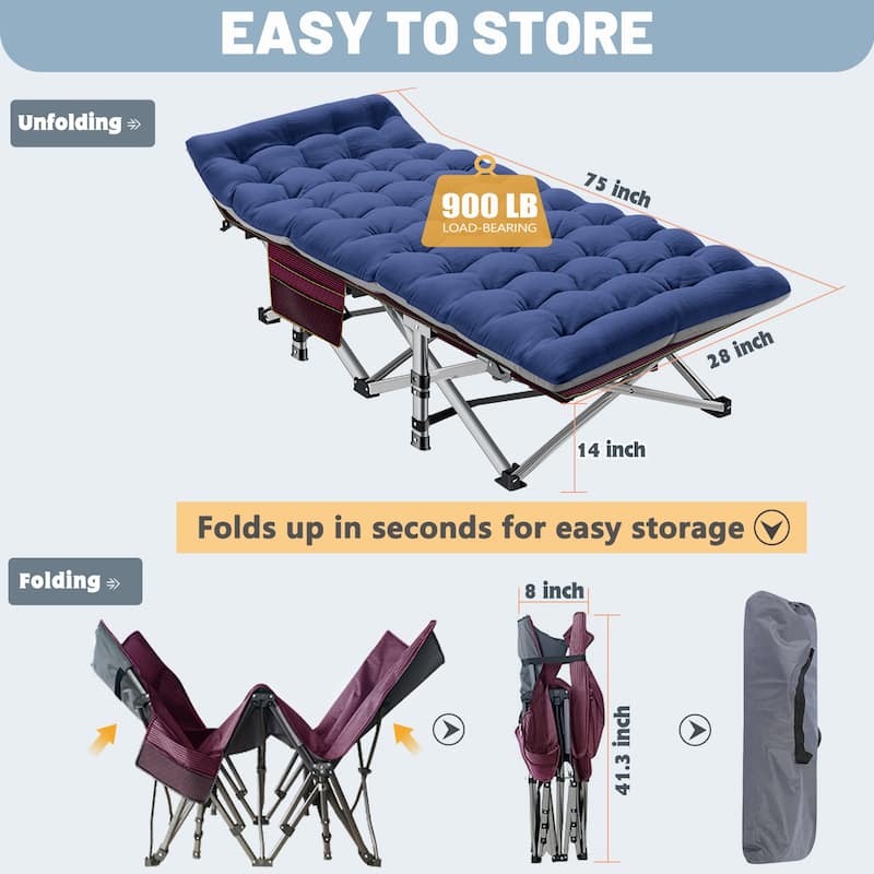 DoCred Portable Folding camping Bed with Mattress, Guest Cot Bed，2PCS - 75"
