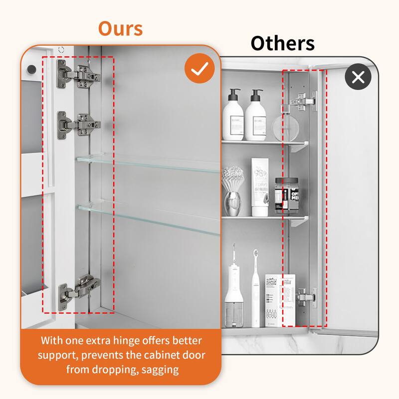 Bathroom Mirror Medicine Cabinet Recessed or Surface Mount with Adjustable Shelves - 20x5x28 inch