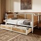 preview thumbnail 12 of 17, Antique Walnut Twin Size Daybed for Guest Room, Kids' Beds with 2 Drawers and Curved Rattan Headboard