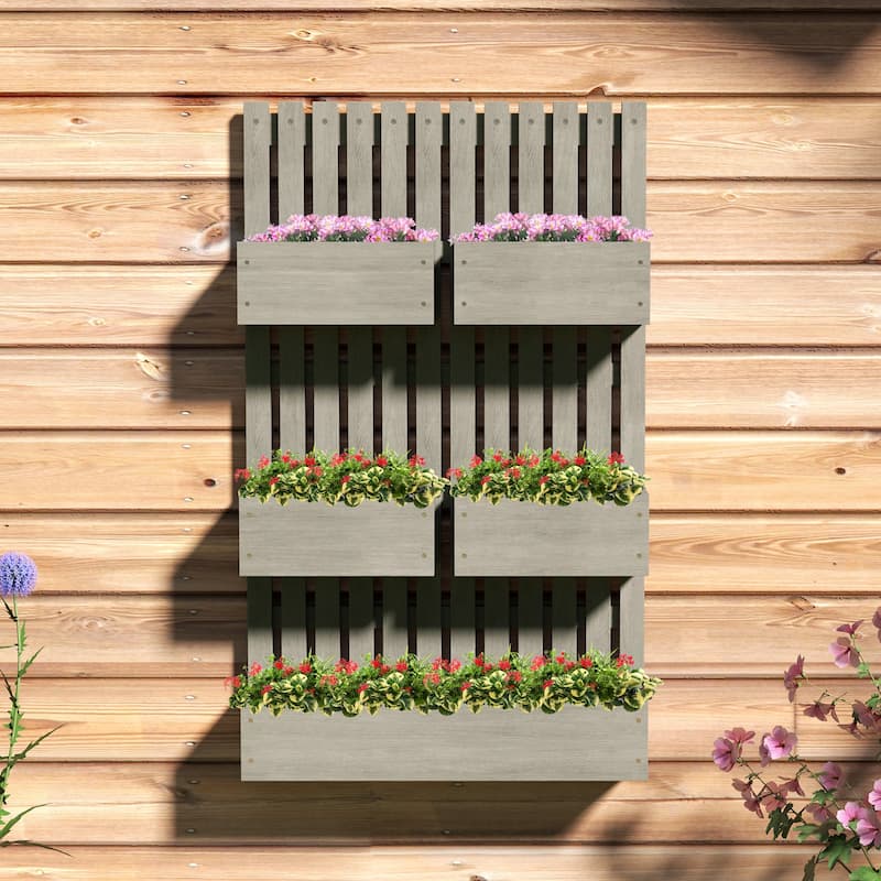 Outsunny Raised Garden Bed with Trellis for Vine Climbing Plants, Flowers, 39" Tall Wall-Mounted Wood Planter Box