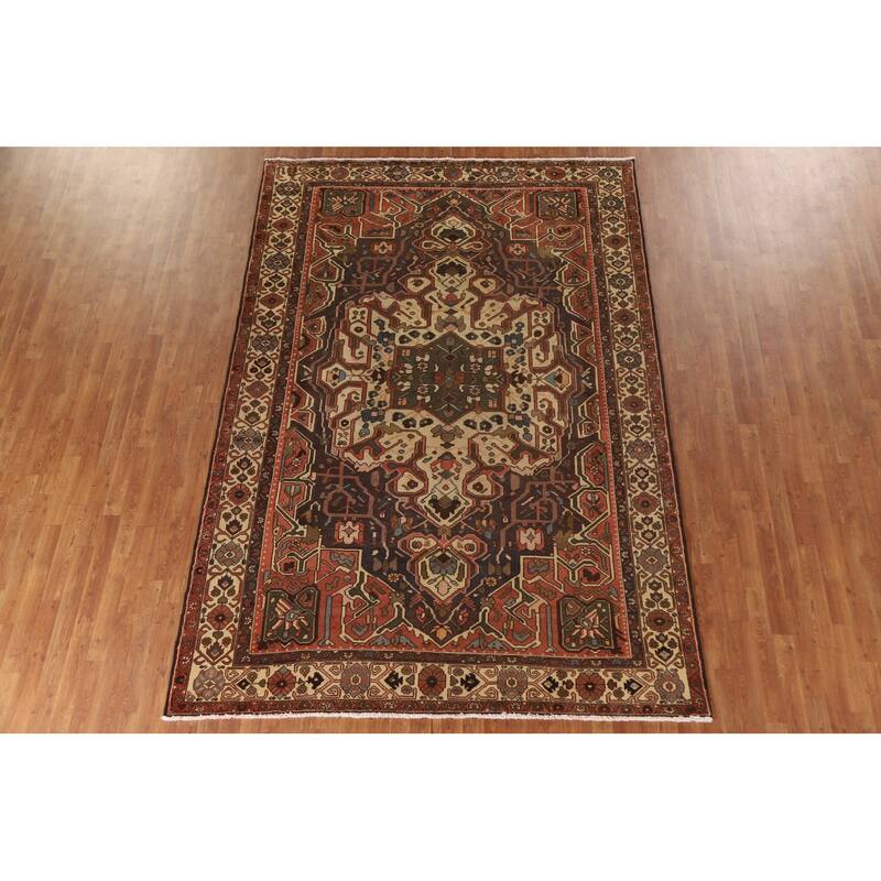 Traditional Bakhtiari Persian Vintage Rug Handmade Beige Wool Carpet - 7'1"x 10'2"