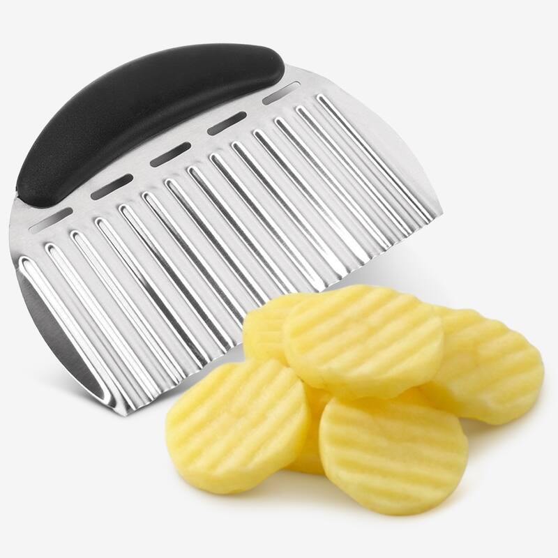 Cheer Collection Large Crinkle Cutter Stainless Steel Wavy French Fry and Vegetable Slicer - Black