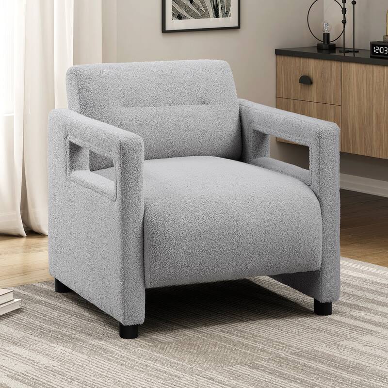 June 30" Boucle Fabric Accent Chair - Attached Cushions