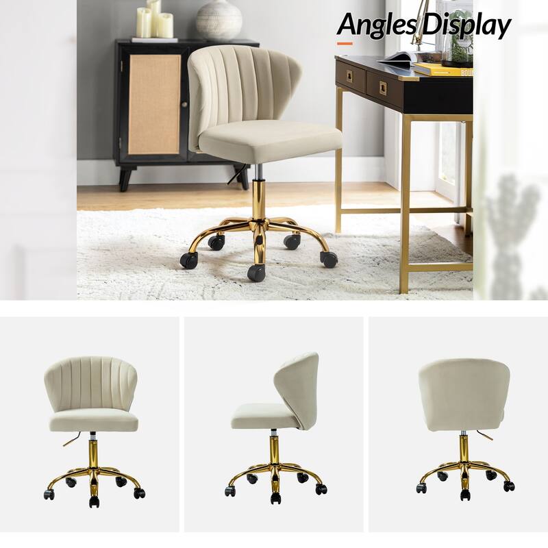 Ilia Modern Velvet Wingback 360 degree Ergonomic Office Task Chair with Channel Tufted Back by HULALA HOME