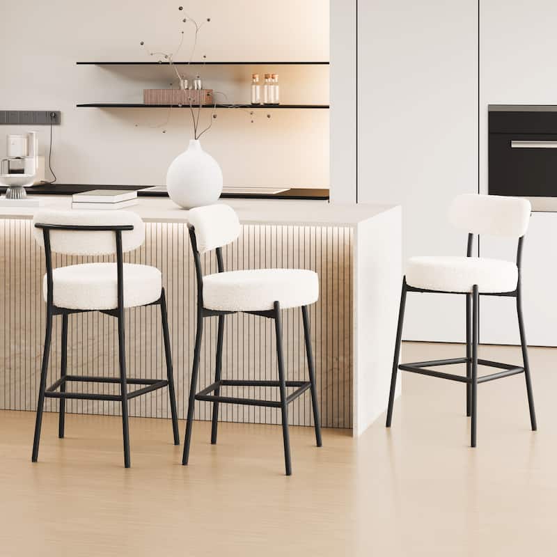 XINMICS 27 Inches Boucle Counter Height Bar Stools with Back